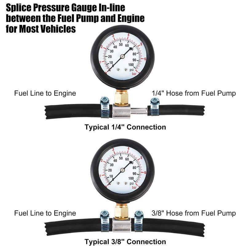 JIFETOR Fuel Injection Pump Pressure Tester Gauge Kit, Car Gasoline Gas Fuel Oil Injector Test Manometer Tool Set 0-100PSI, Universal for Auto Truck SUV Motorcycle ATV RV - Image 3